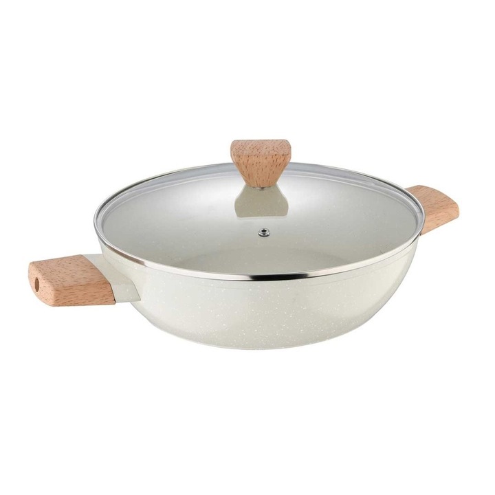 Oala cu capac 28cm, Bergner, Marble+, 3,6L, culoare naturala