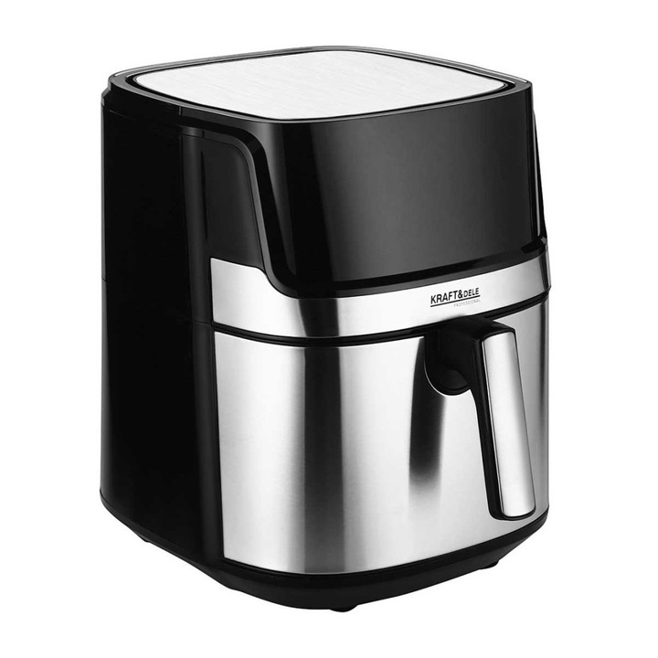 Friteuza fara ulei Kraft&Dele, 8L, 1850W, 8 programe, display LCD, negru/argintiu