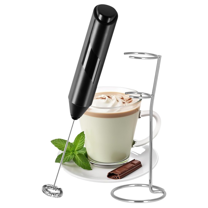 Mixer spuma lapte, electric, bauturi calde si reci, maner izolat termic, otel inoxidabil, Pentru latte, ciocolata calda, cappuccino, frappe