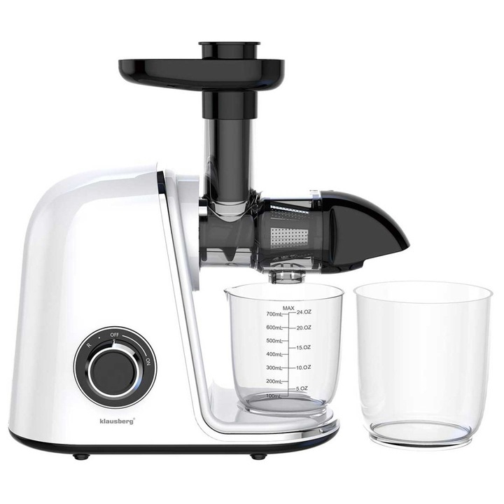 Storcator lent, Klausberg KB-7869, alb, 150W, tehnologie de stoarcere la rece, sistem spiral cu 7 segmente