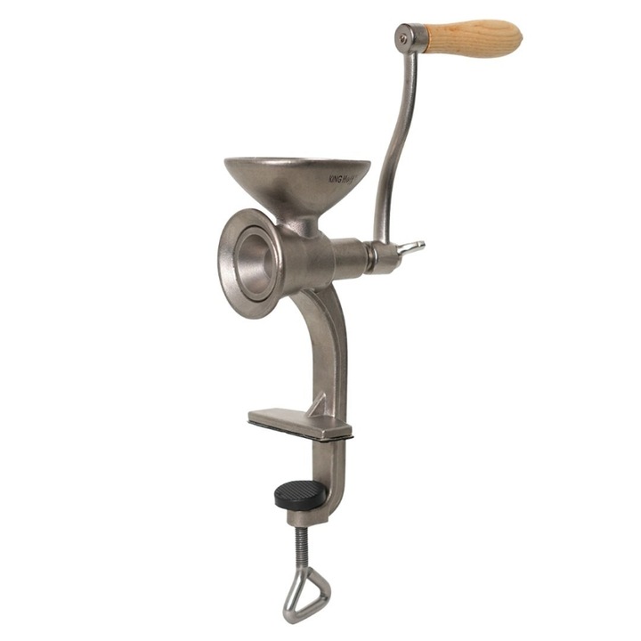 Masina de tocat manuala KingHoff KH-1952, inox, maner din lemn, 23x17,5cm