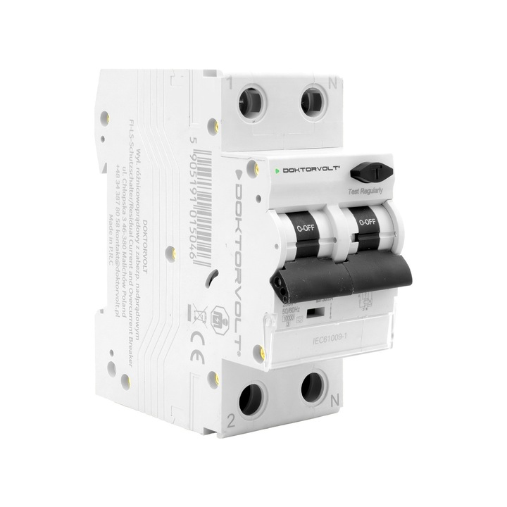 Intrerupator diferential, DoktorVolt, B16, 30mA, 10kA, 2P, Alb