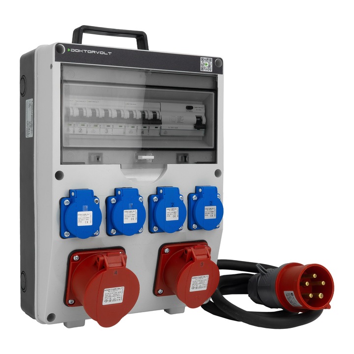 Tablou de distributie pentru cladiri 16A 32A CEE 4x230V cu stecher si cablu TGD-S/FI cu protectie VDE Doktorvolt DV-6043-D