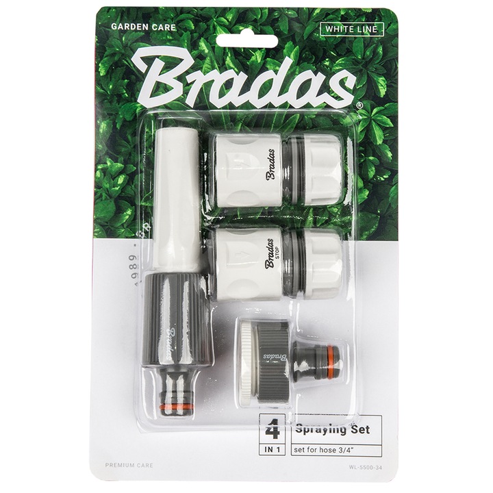 Set 4 elemente conectori pentru furtun 3/4", BRADAS, gri-alb