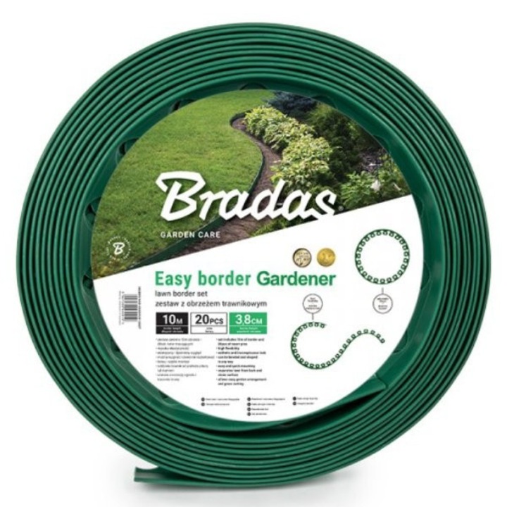 Set obraje pentru gazon Bradas 10m x 3,8cm verde, 20 ancore de fixare