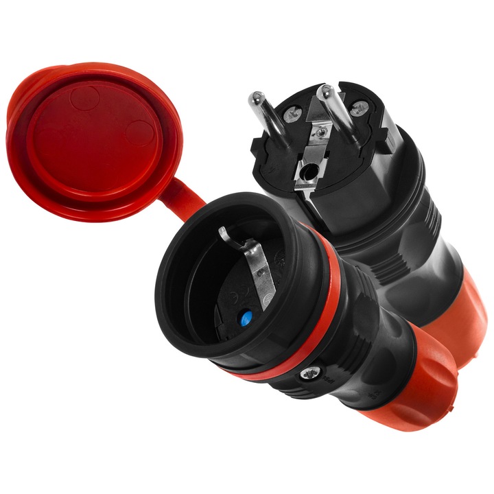 Kit de conectare cu stecher WT-54 si priza, PLASTROL, W-98862, 3680W, 250V, negru-rosu, 52x201mm