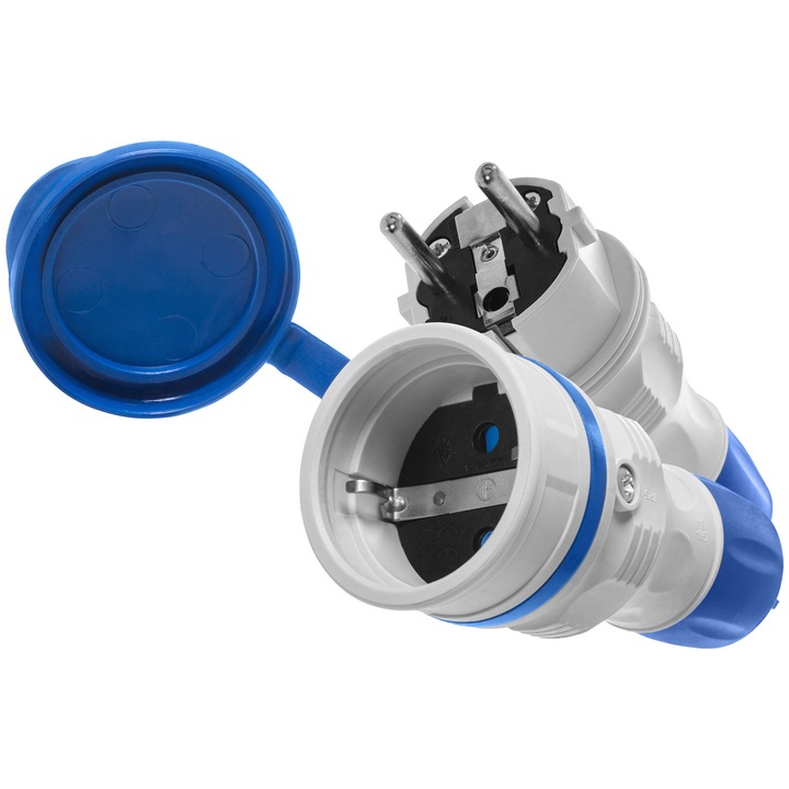 Kit de conectare cu stecher WT-54 si priza Schuko GN-44 250V, gri-albastru