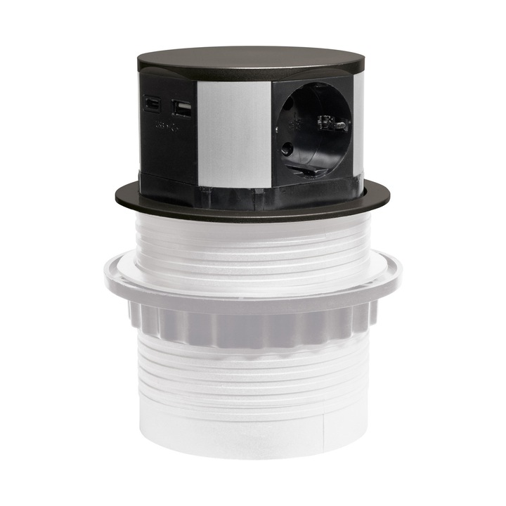 Prize PLASTROL, 3x230V, 2xUSB, negru, pentru utilizare interna