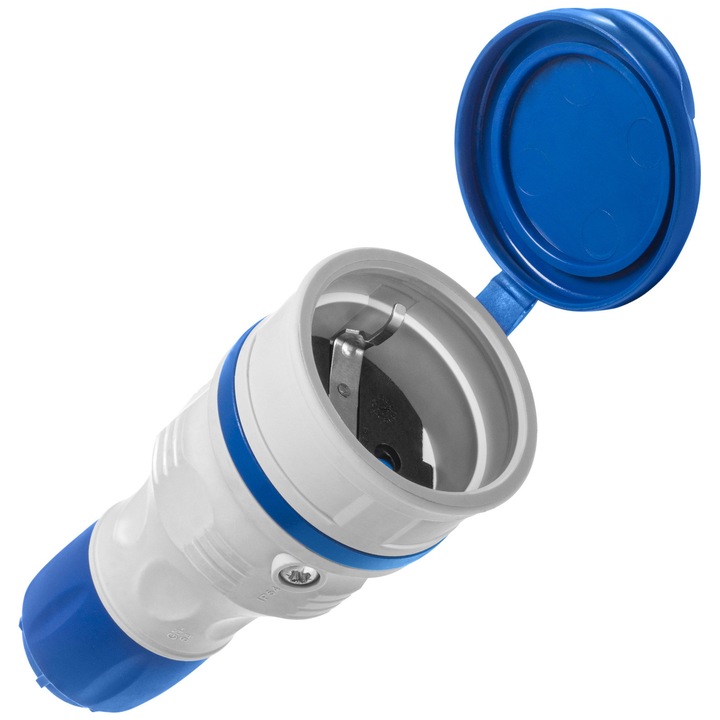 Prize portabila Schuko 230V, PLASTROL, 3680W, 16A, gri-albastru, 52x110mm