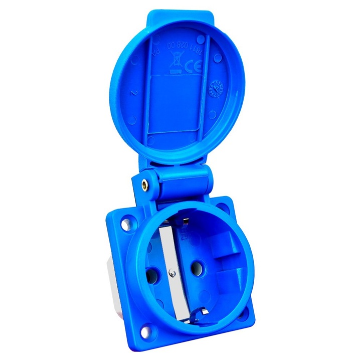 Priza panou, BALS, 230V 16A, fara suruburi, IP44, 50x50mm, albastru