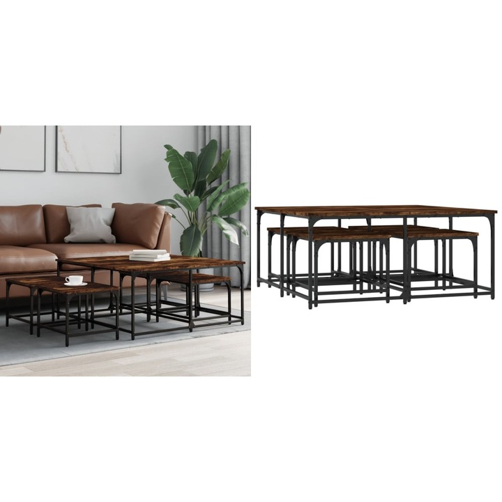 Masute suprapuse de cafea 5 buc, stejar fumuriu, lemn prelucrat