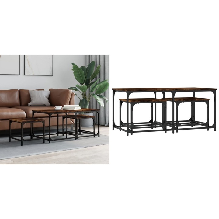 Masute suprapuse de cafea 3 buc, stejar fumuriu, lemn prelucrat