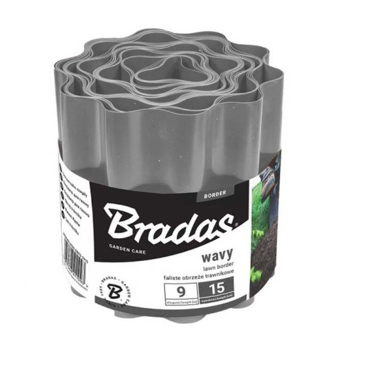 Огради вълнообразни за трева BRADAS 9м x 15см, сиви