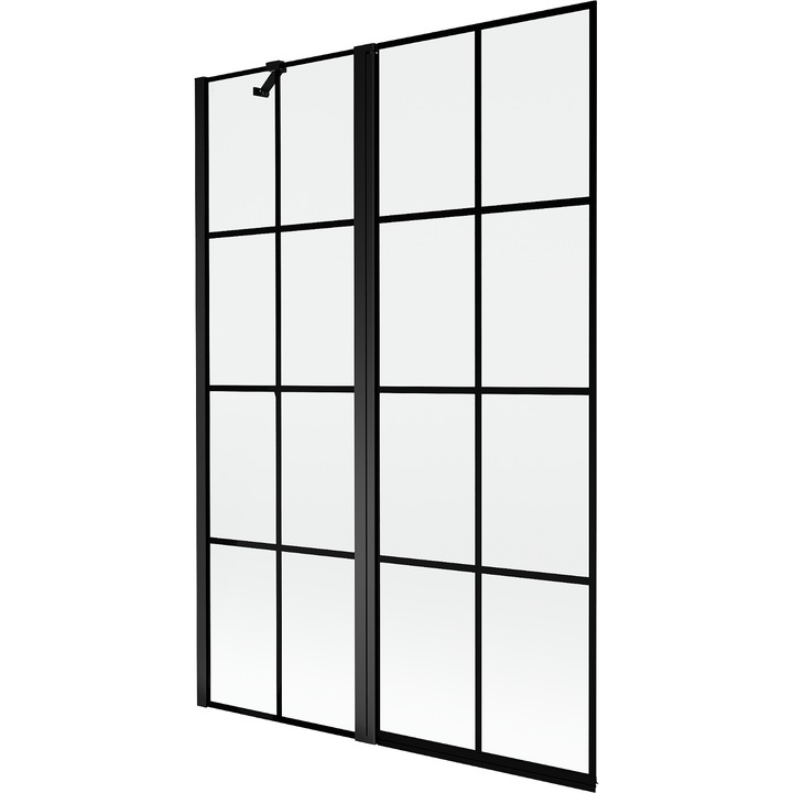 Mexen Mist kádparaván, 2 részes, balos, 120 x 150 cm, fekete rács, fekete - 8A9-120-011-70-77-L