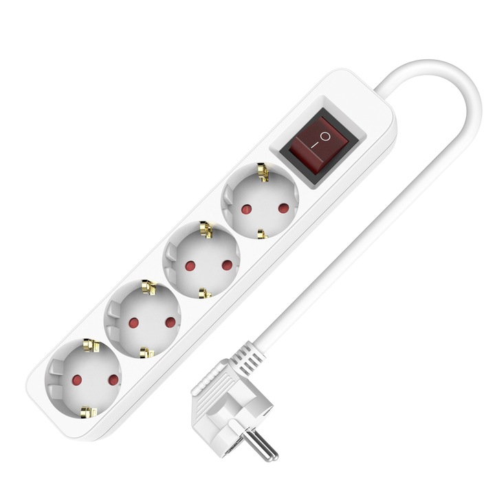 Разклонител с 4 гнезда HAND Home, 1,5м, бял, 250V, 16A