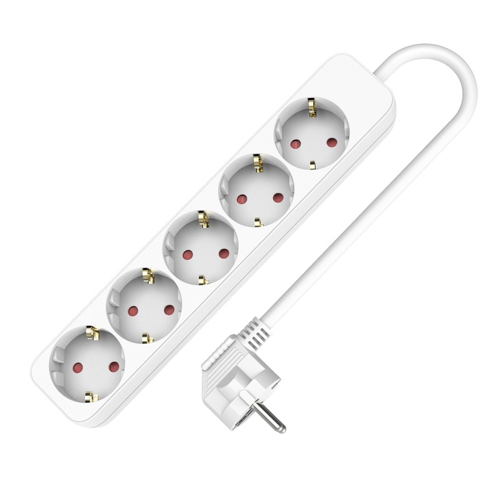 Разклонител 5 гнезда HAND Home, 1,5м, бял, 250V, 16A