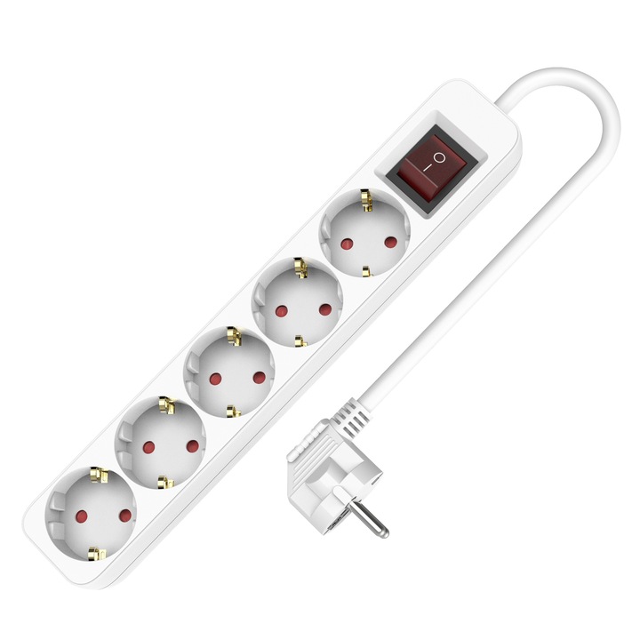 Разклонител с 5 гнезда HAND Home, 3м, бял, 250V, 16A