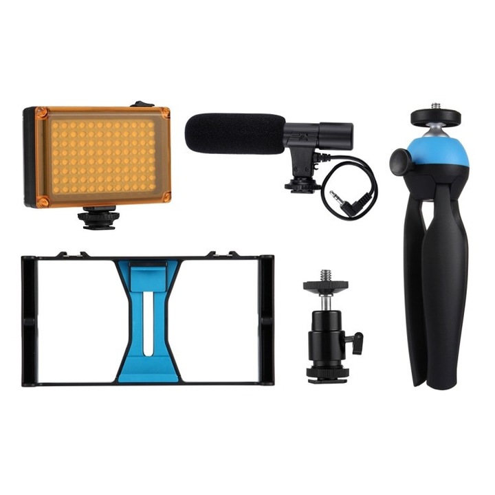 Telefonos stabilizátor tartó interjúk forgatásához, állvány, lámpák, mikrofon