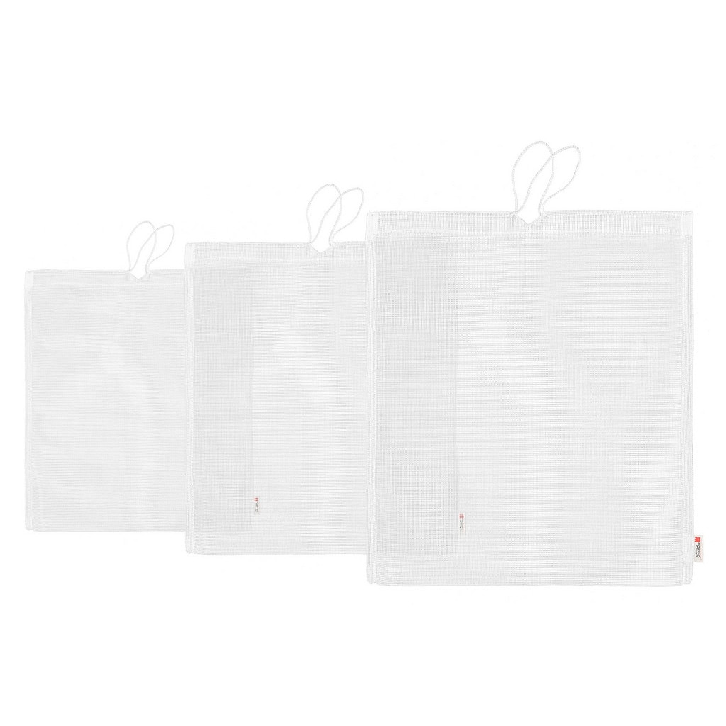 Set 3 saculeti cumparaturi legume/fructe, Textilia, alba, diferite dimensiuni
