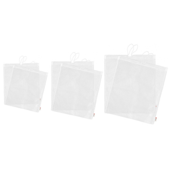 Set 6 saculeti cumparaturi legume/fructe, Textilia, alba, diferite dimensiuni