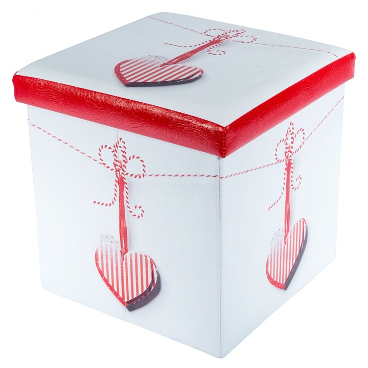 Taburet Heart pliabil cu spatiu de depozitare, 38x38cm