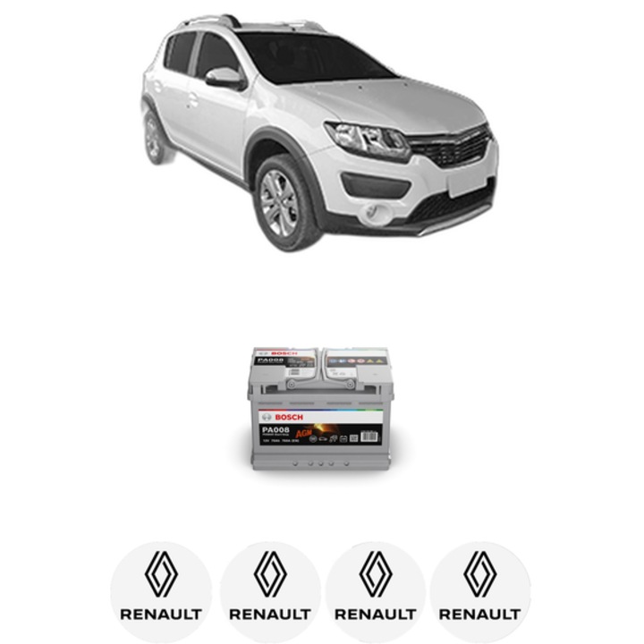 Baterie Acumulator 70 Ah 12 V 760 A RENAULT SANDERO/STEPWAY II (B8_) 1.5 dCi (B8AL) din 2017 KW 66 CP 90 CMC 1461, auto, Bosch, 4x Stickere auto cu RENAULT