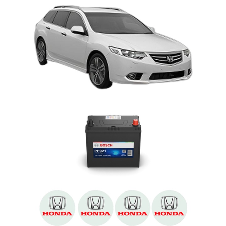 Baterie Acumulator 45 Ah 12 V 330 A HONDA ACCORD VII Tourer (CM, CN) 2.0 (CM1) din 2003-2008 KW 114 CP 155 CMC 1998, auto, Bosch, 4x Stickere auto cu HONDA