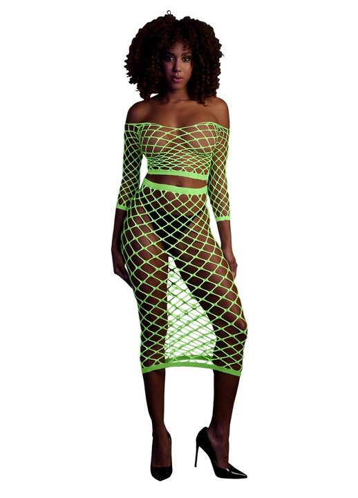 SZETT NEON UV FELSŐ ÉS HOSSZÚ SZOKNYA BY SHOTS XS/L RÓZSASZÍN