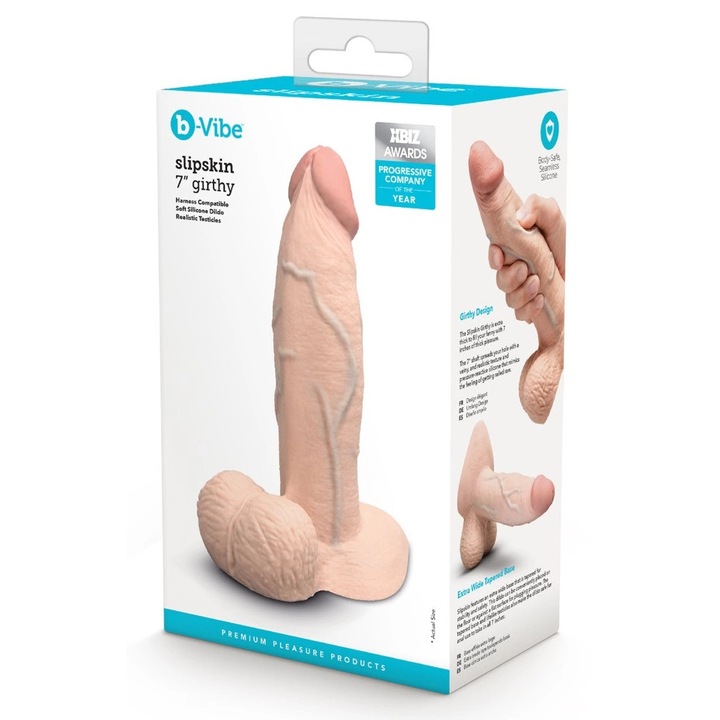 Дилдо B-Vibe Slipskin 7", силикон, с дръжка, 17,8 см
