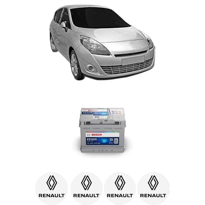 Baterie Acumulator 63 Ah 12 V 610 A RENAULT SCENIC III VAN (JZ0/1_) 1.5 dCi (JZ0D, JZ1M, JZ09, JZ14, JZ1G, JZ1W, JZ10) din 2009-2016 KW 81 CP 110 CMC 1461, auto, Bosch, 4x Stickere auto cu RENAULT