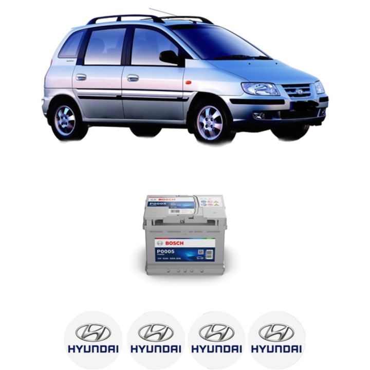 Baterie Acumulator 62 Ah 12 V 550 A HYUNDAI MATRIX (FC) 1.6 din 2001-2010 KW 76 CP 103 CMC 1599, auto, Bosch, 4x Stickere auto cu HYUNDAI