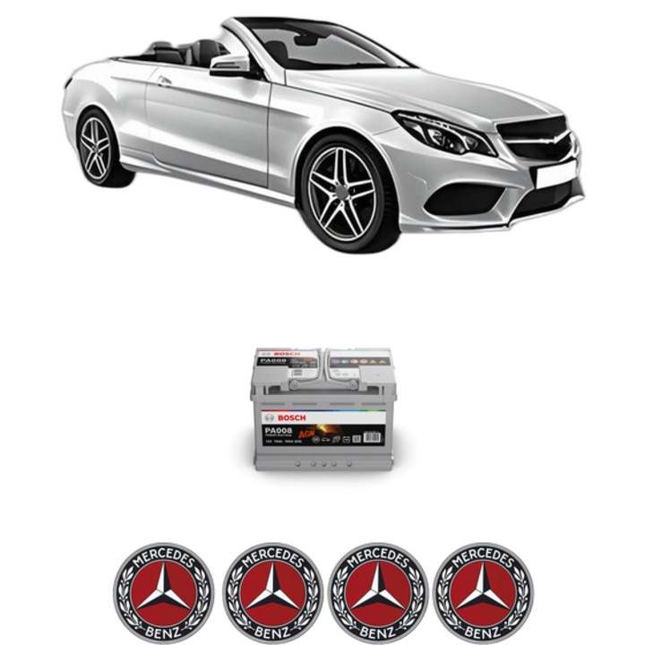 Baterie Acumulator 70 Ah 12 V 760 A MERCEDES-BENZ E-CLASS Convertible (A207) E 250 CDI / BlueTEC / d (207.403, 207.404) din 2010-2016 KW 150 CP 204 CMC 2143, auto, Bosch, 4x Stickere auto cu MERCEDES-BENZ