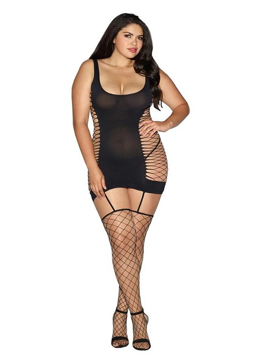 Szexi ruha, Álomlány, plus size, oldalsó nyílások, fekete, rugalmas, One Size INTL