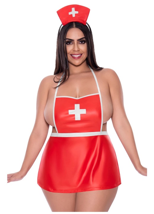 Szexi ruha, Magic Silk, Dress Up, piros fehér díszítéssel, bugyival és szalaggal, szintetikus anyag, One Size INTL