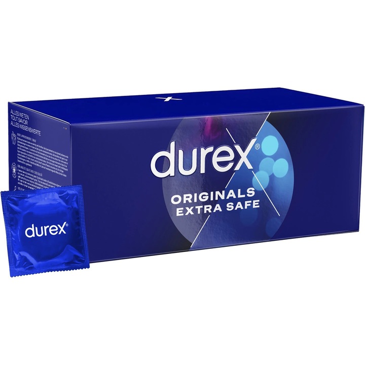 Презервативи Durex Extra Safe, Естествен латекс, Анатомичен, Прозрачен, Лубрикант, 144 броя