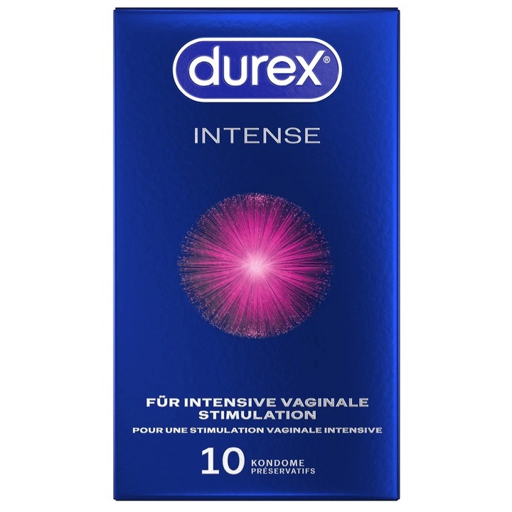 Prezervative Durex Intense Orgasmic, 10 bucati, transparent, aroma de menta, dimensiuni 205x56mm