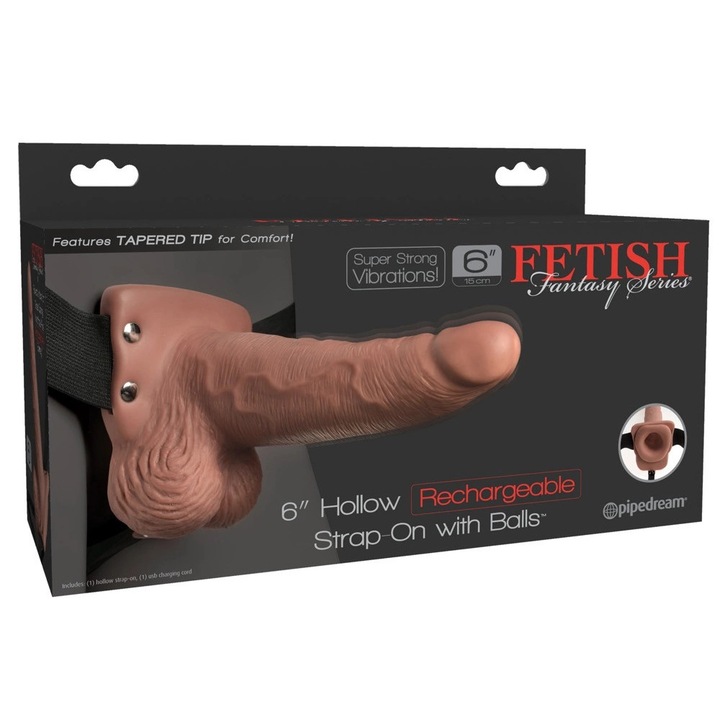 Vibrator, Fetish Fantasy Series, Strap-On cu vibratii, anatomic, 18 cm, 10 moduri de vibratie, ajustabil 71,1-132,1 cm