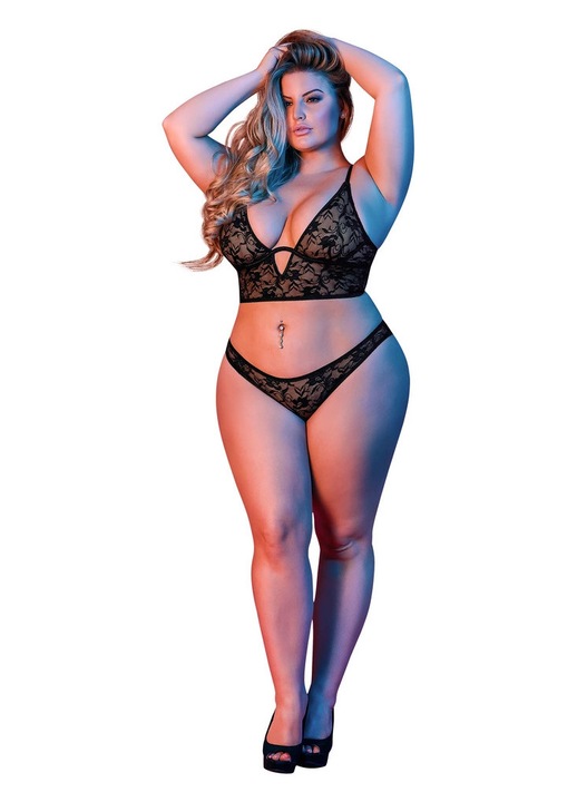 SZETT MAGIC SILK EXPOSED PLUS SIZE KAROKKAL ÉS FEKETE CSIPKÉVEL