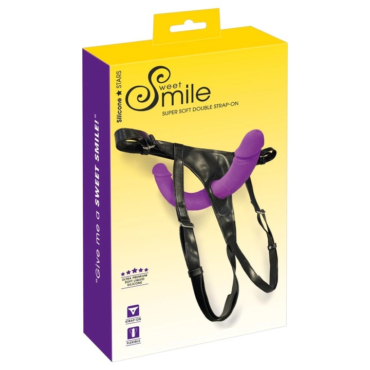Centura de castitate, Sweet Smile, model Double Strap-On, mov, 32cm, ajustabila