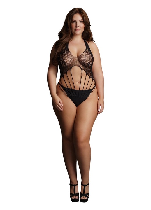 Body Le Desir Plus Size, csipke, finom kivágások, fekete, rugalmas anyag, One Size INTL