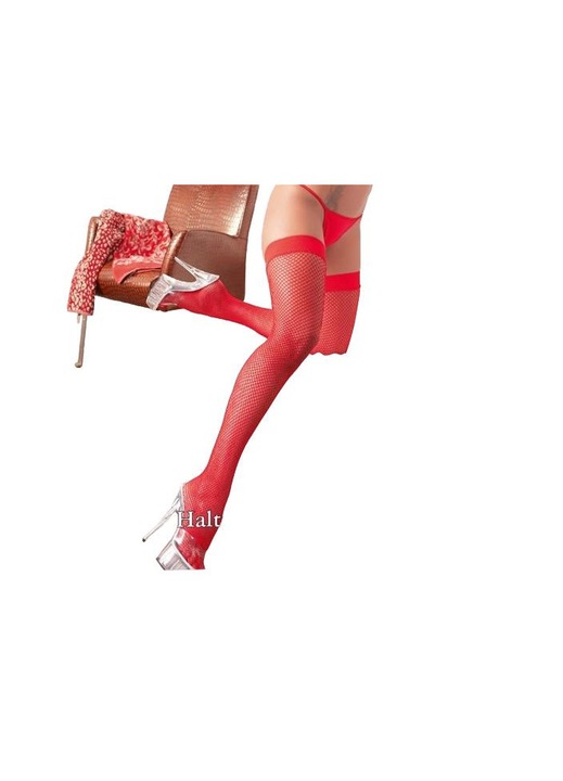 Cottelli piros hálós harisnya szilikon szalaggal, rugalmas anyag, XL INTL