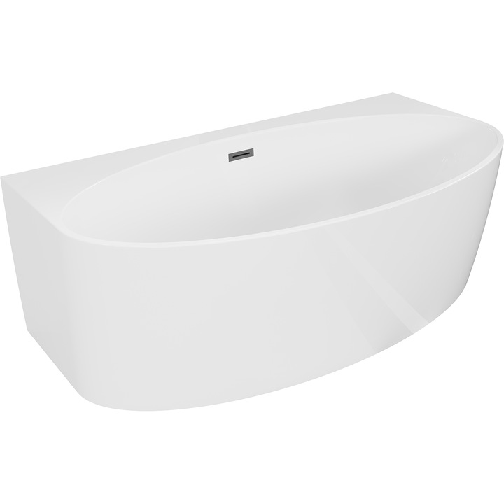 Cada de baie Mexen Bruna freestanding, lipita de perete, 150 x 82 cm, alb lucios, preaplin gun metal - 52731508200-95