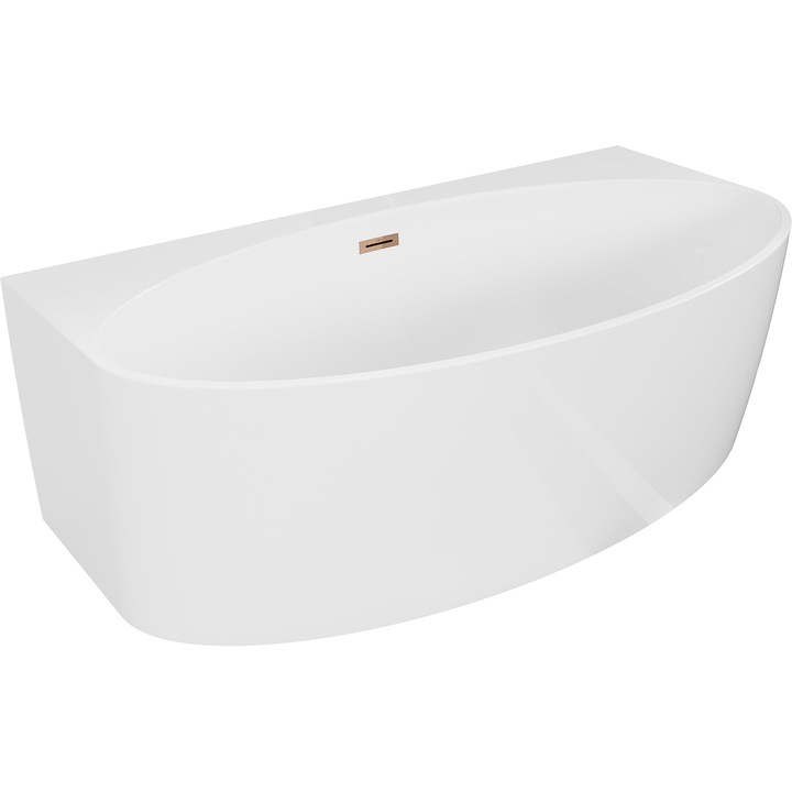 Cada de baie Mexen Bruna independenta, montata la perete, 170 x 88 cm, alb lucios, preaplin aur roz - 52731708800-60