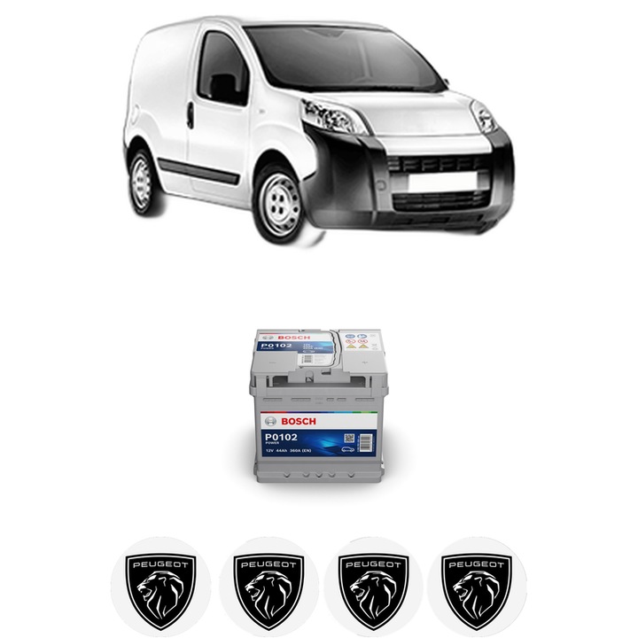 Baterie Acumulator 44 Ah 12 V 360 A PEUGEOT BIPPER (AA_) 1.4 din 2008 KW 54 CP 73 CMC 1360, auto, Bosch, 4x Stickere auto cu PEUGEOT