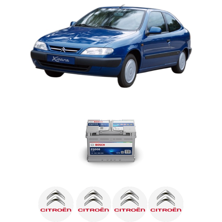 Baterie Acumulator 74 Ah 12 V 680 A CITROEN XSARA Hatchback Van (N3_) 2.0 HDi din 2000-2005 KW 66 CP 90 CMC 1997, auto, Bosch, 4x Stickere auto cu CITROEN