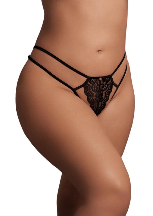 Szexi fehérnemű, ShotsToys, LE DESIR FAYE, csipke zsinór, cipzár, fekete, One Size INTL