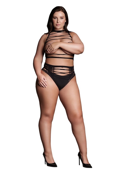 Fehérnemű szett, Le Desir Helike, két részes, fekete, hálós anyag, Plus méret, One Size INTL