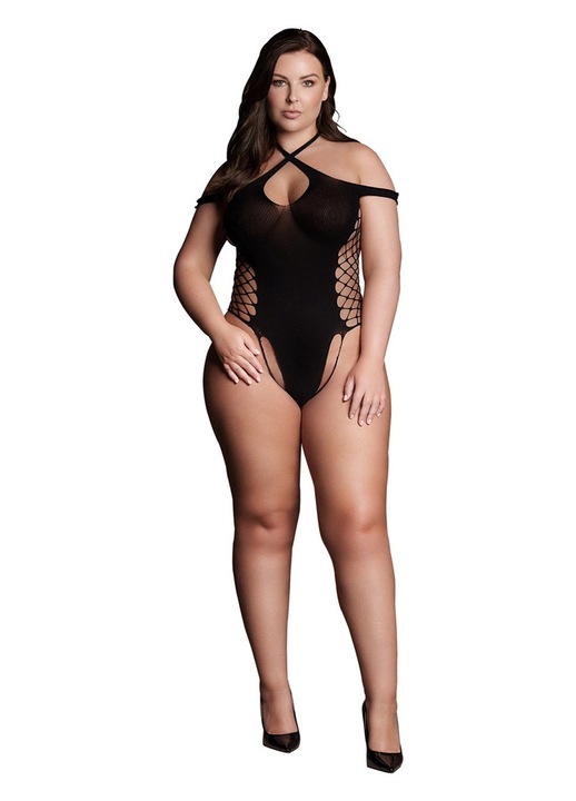 Lenjerie sexy, ShotsToys, Leda Body, decolteu incrucisat, plus size, negru, One Size INTL