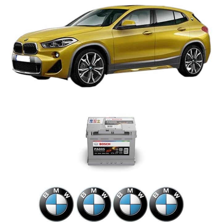 Baterie Acumulator 60 Ah 12 V 680 A BMW Seria X2 (F39) xDrive 25 e Plug-in-Hybrid din 2020-2023 KW 162 CP 220 CMC 1499, auto, Bosch, 4x Stickere auto cu BMW