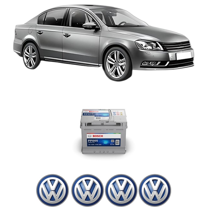 Baterie Acumulator 63 Ah 12 V 610 A Volkswagen PASSAT B7 (362) 2.0 TDI 4motion din 2013-2014 KW 130 CP 177 CMC 1968, auto, Bosch, 4x Stickere auto cu Volkswagen
